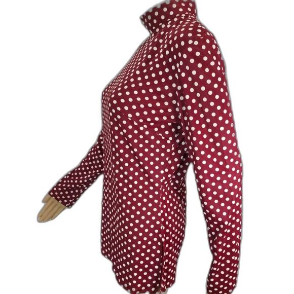 60s Vintage Go Go Burgundy White Polka Dot Long Sleeve Collar Tunic Zipper Slits - Picture 3 of 8